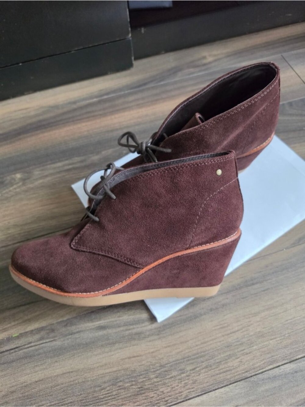 Coach Brown Suede Wedge Ankle Boots Lace Up Size 8
